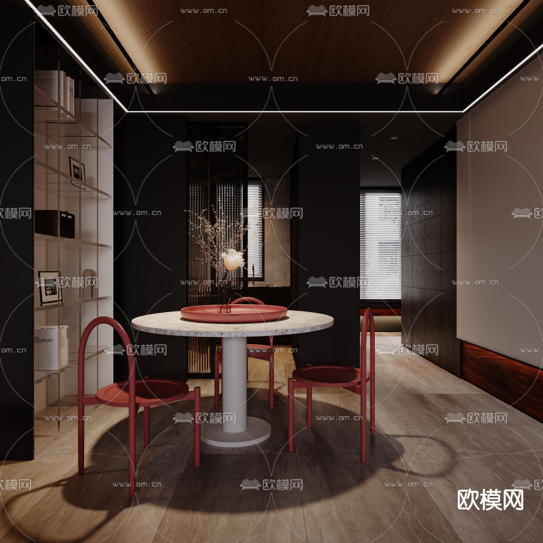 现代暗黑风客厅餐厅3d模型下载（渲染图5）