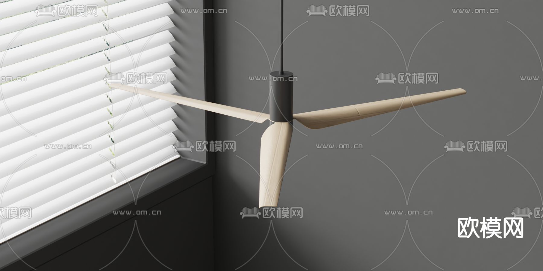 侘寂风三扇吊扇su模型下载（渲染图2）
