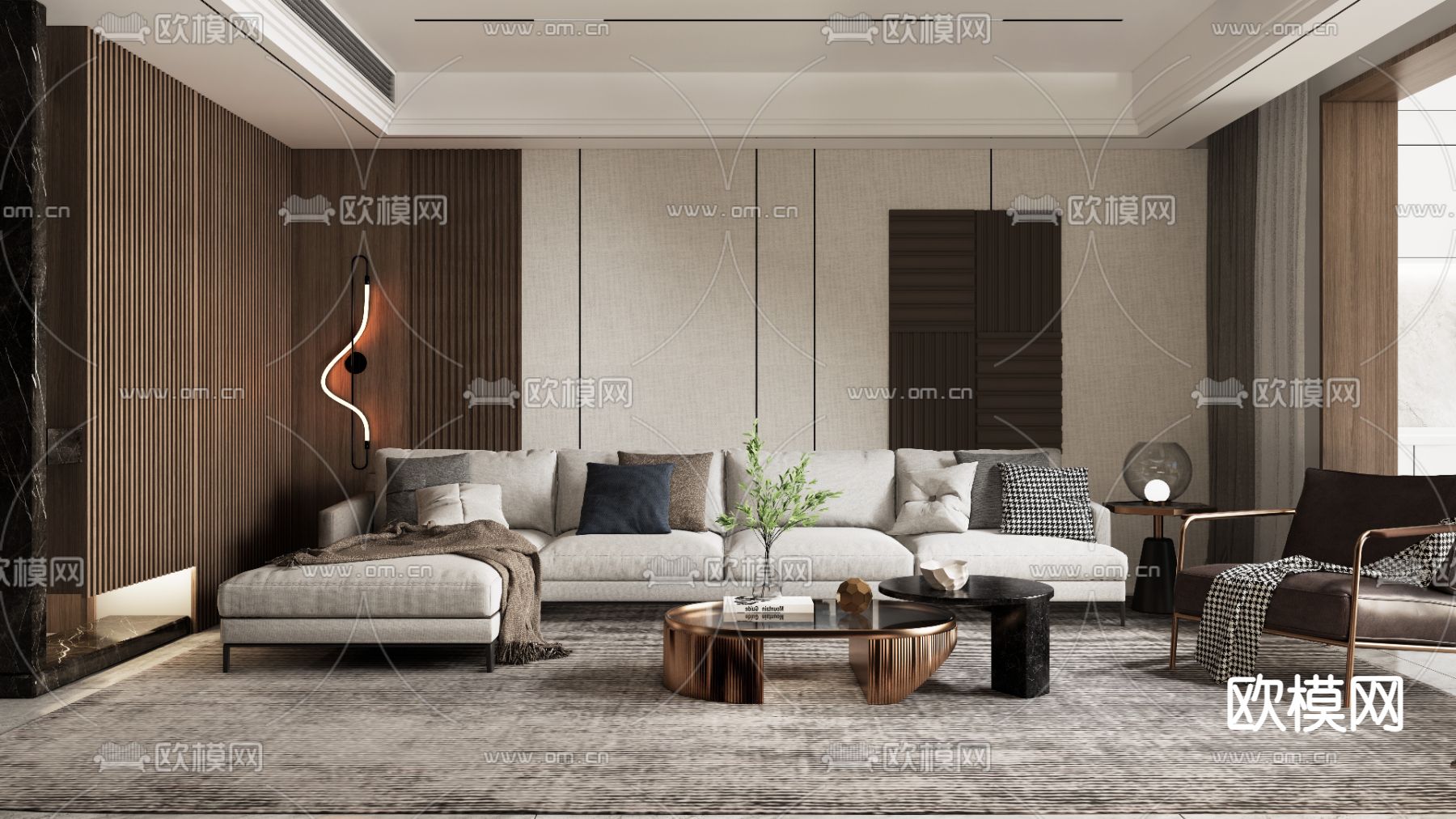 现代组合沙发su模型下载（渲染图1）