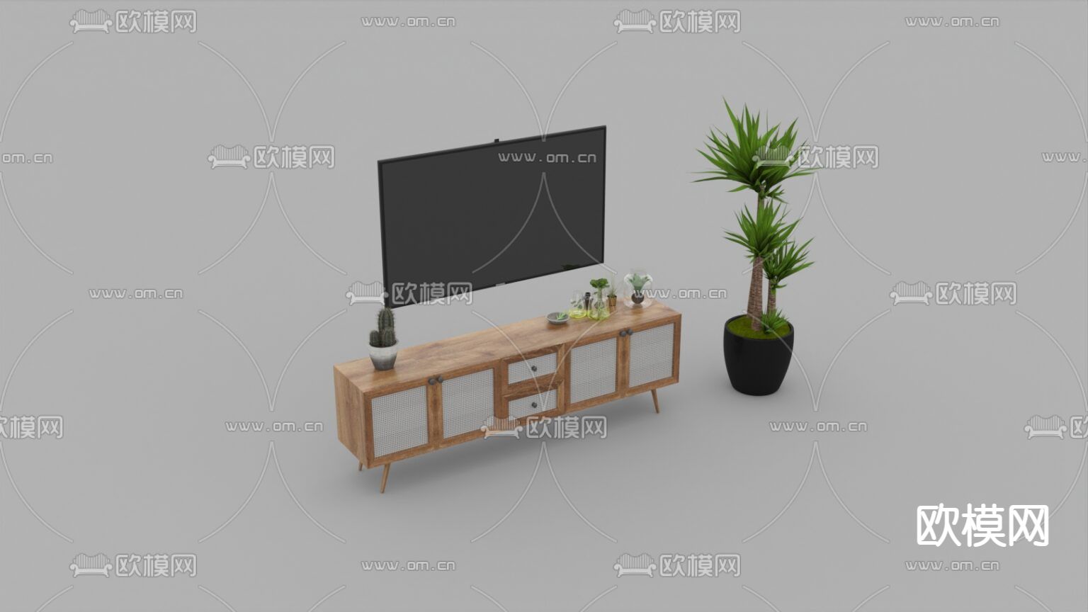 北欧简约实木网面电视柜免费3d模型下载