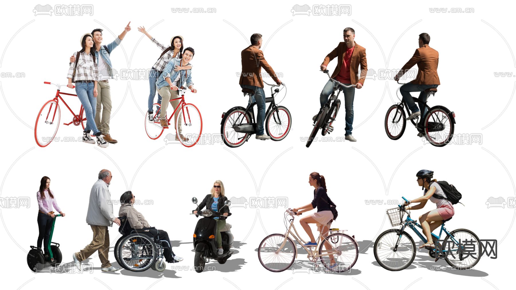 现代骑车人物 轮椅老人2d组件su模型下载