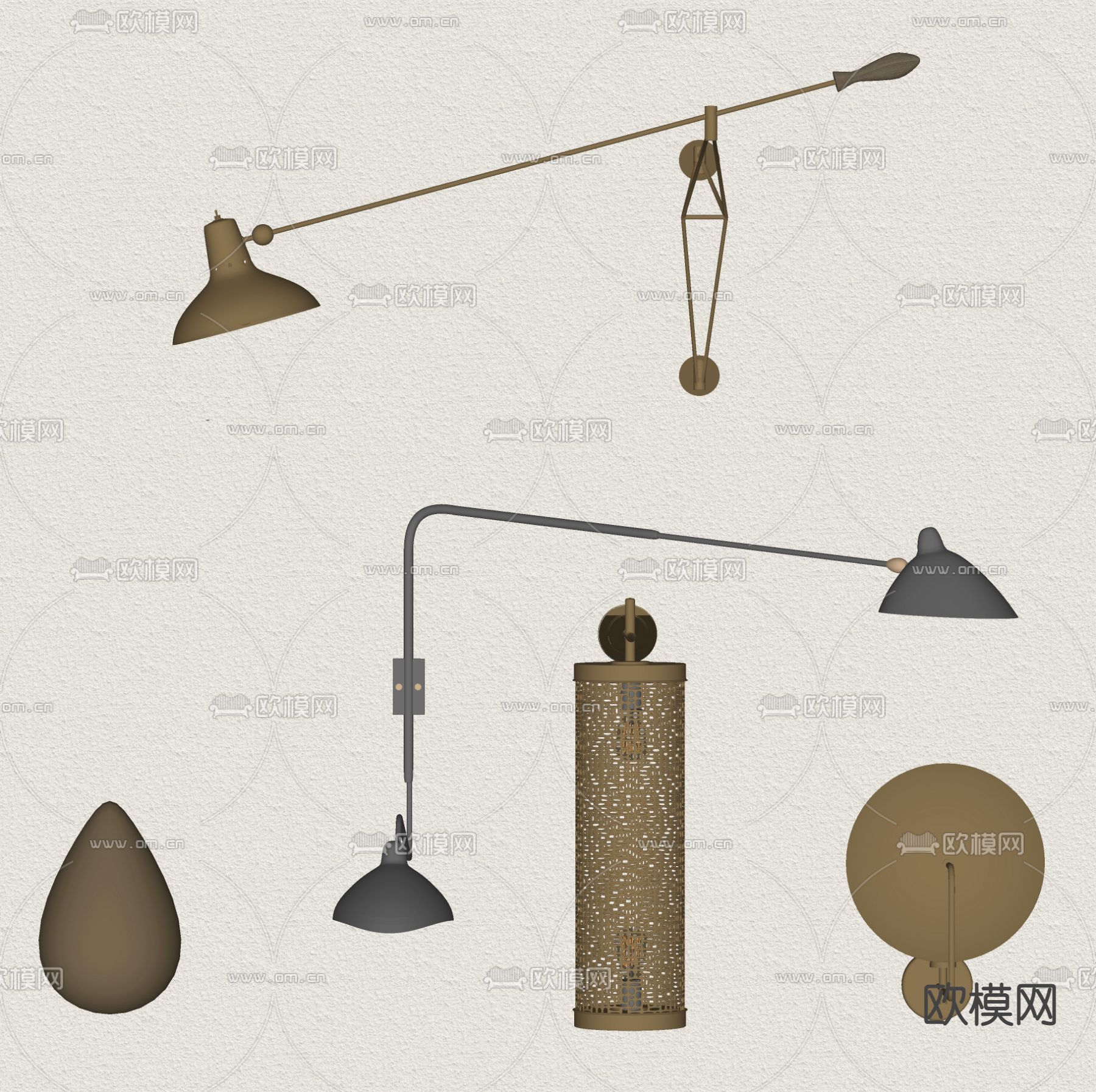 现代双头壁灯su模型下载（渲染图2）