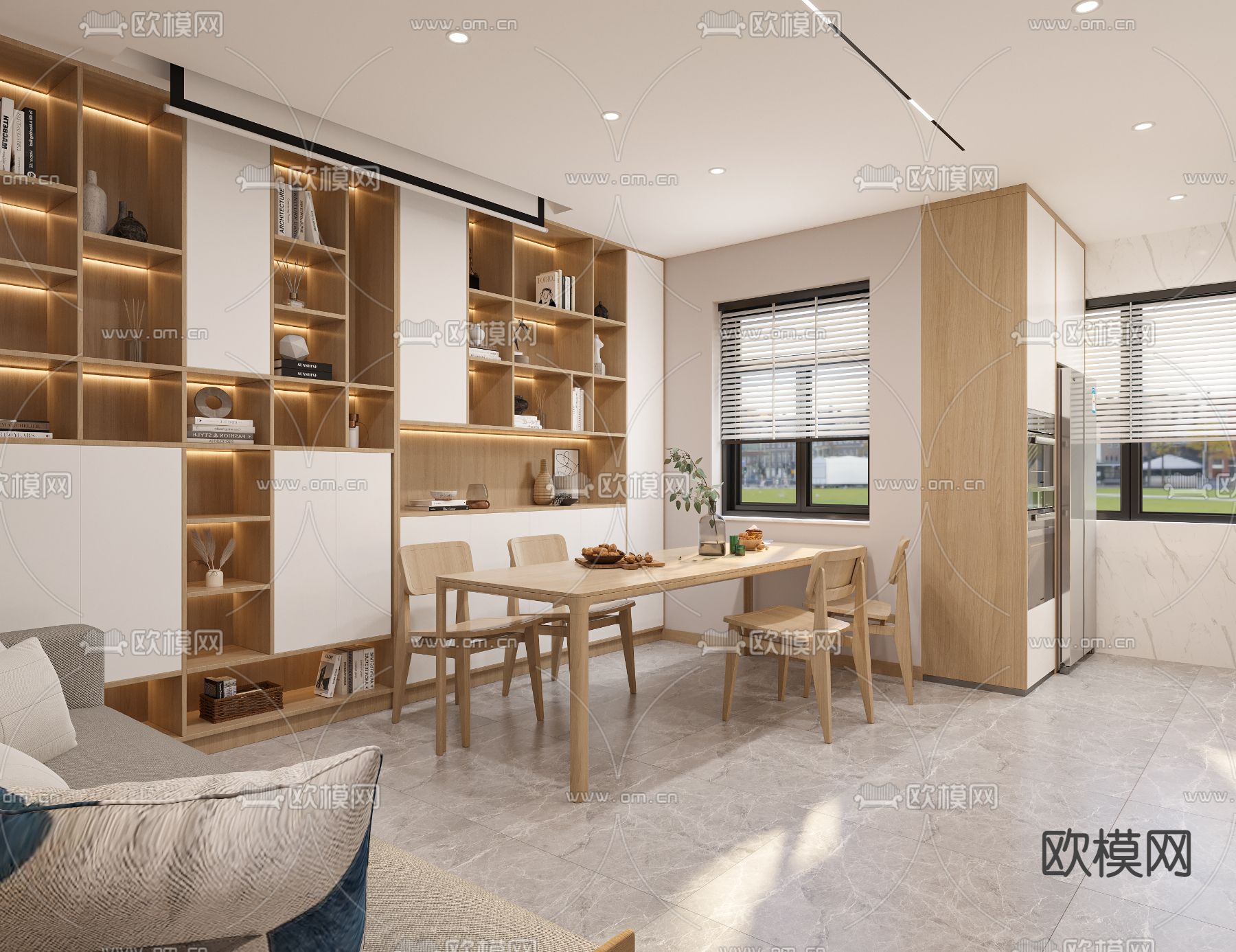 日式客厅餐厅3d模型下载（渲染图3）