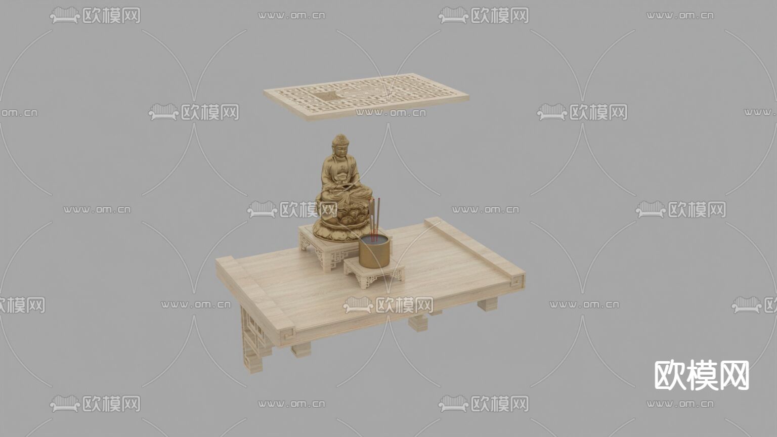 中式古典实木神龛免费3d模型下载