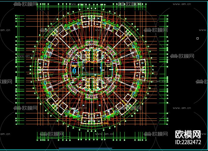圆形建筑CAD施工图下载（渲染图3）