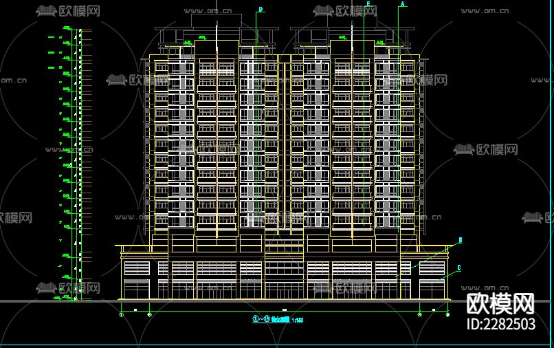 中高层商住楼建筑CAD施工图下载（渲染图4）