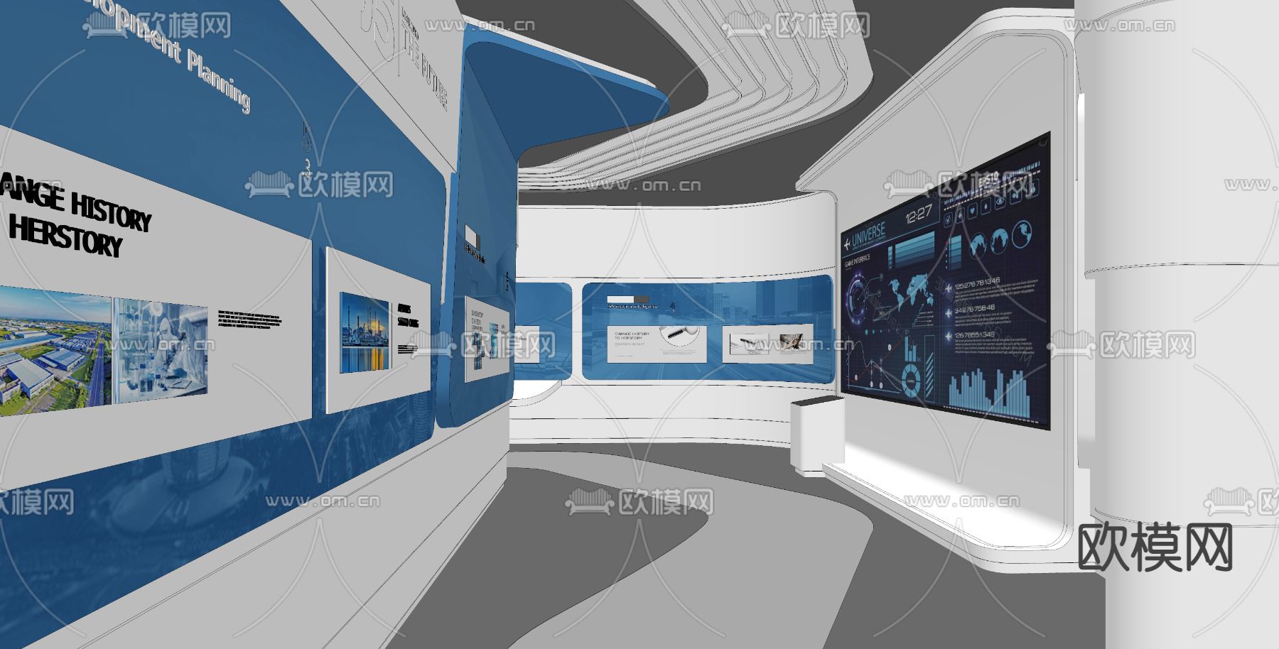 现代企业科技展厅su模型下载（渲染图2）