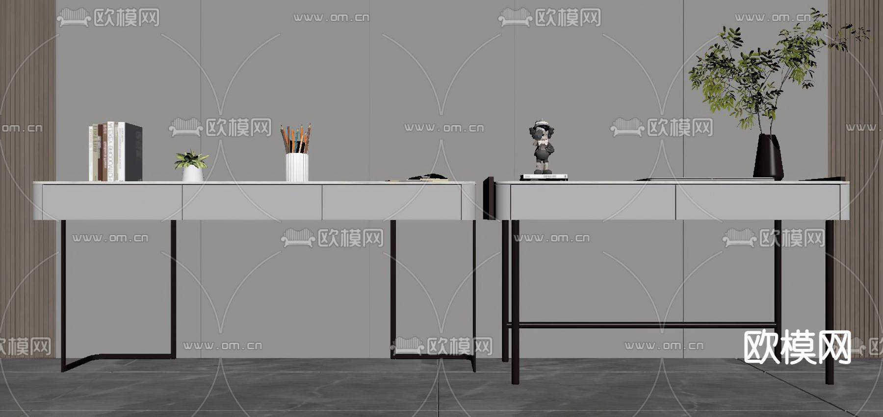 现代烤漆书桌su模型下载（渲染图2）