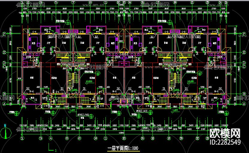 复式居民楼CAD施工图下载（渲染图3）