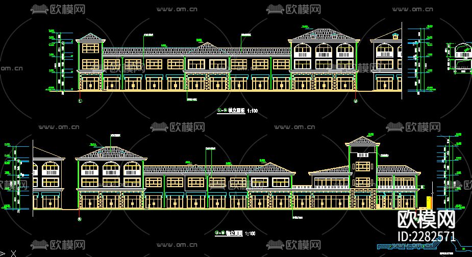 住宅区临街商铺建筑CAD施工图下载（渲染图3）