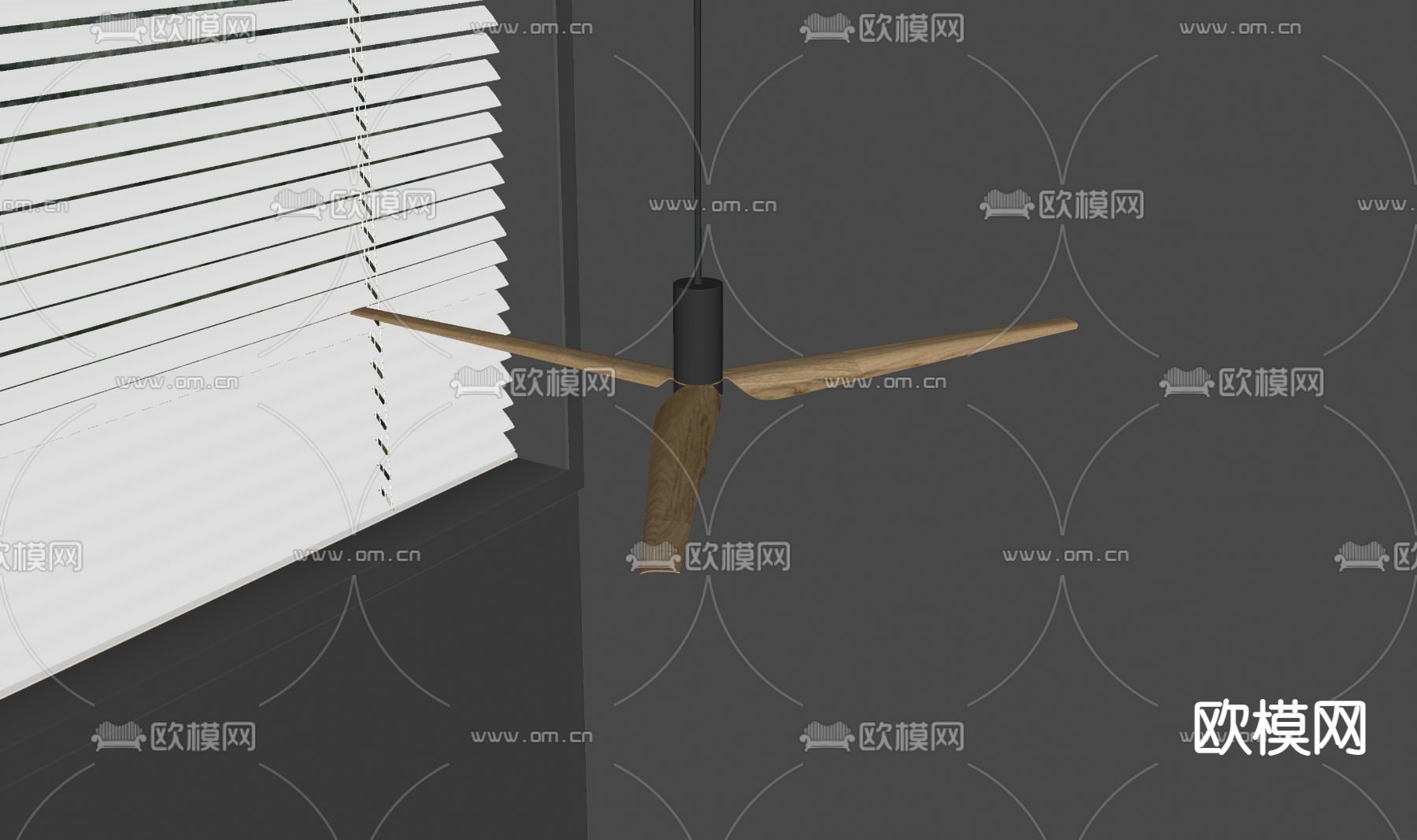 侘寂风三扇吊扇su模型下载（渲染图4）