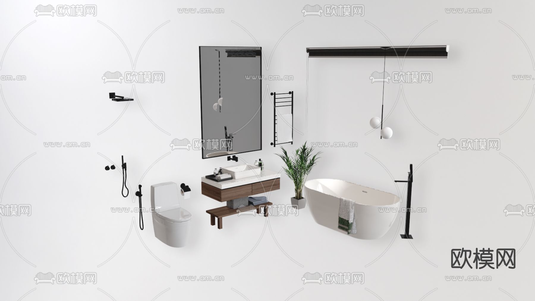 现代浴缸 洁具 浴室柜su模型下载（渲染图1）