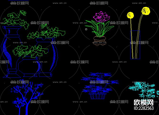 室内绿化饰品陈设植物CAD图库下载（渲染图2）