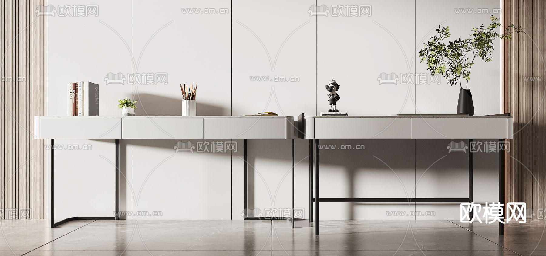 现代烤漆书桌su模型下载（渲染图1）