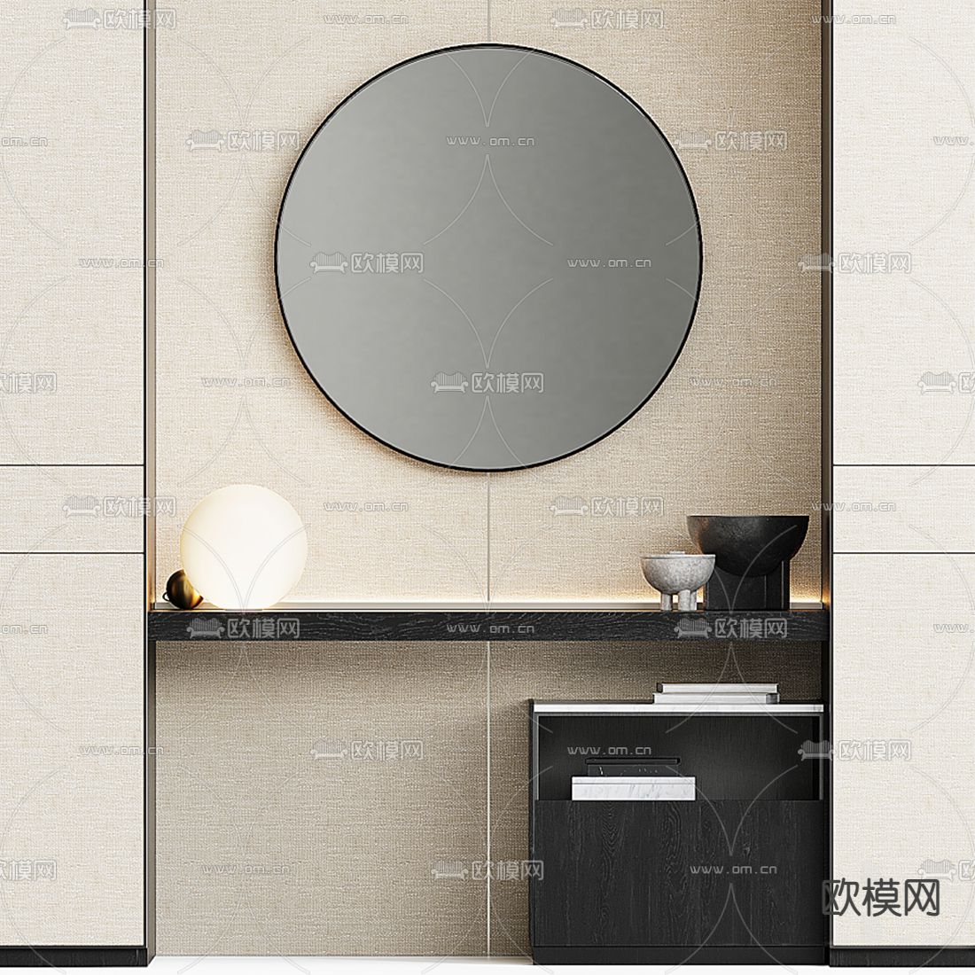 Poliform 一体式梳妆台 衣柜3d模型下载（渲染图2）