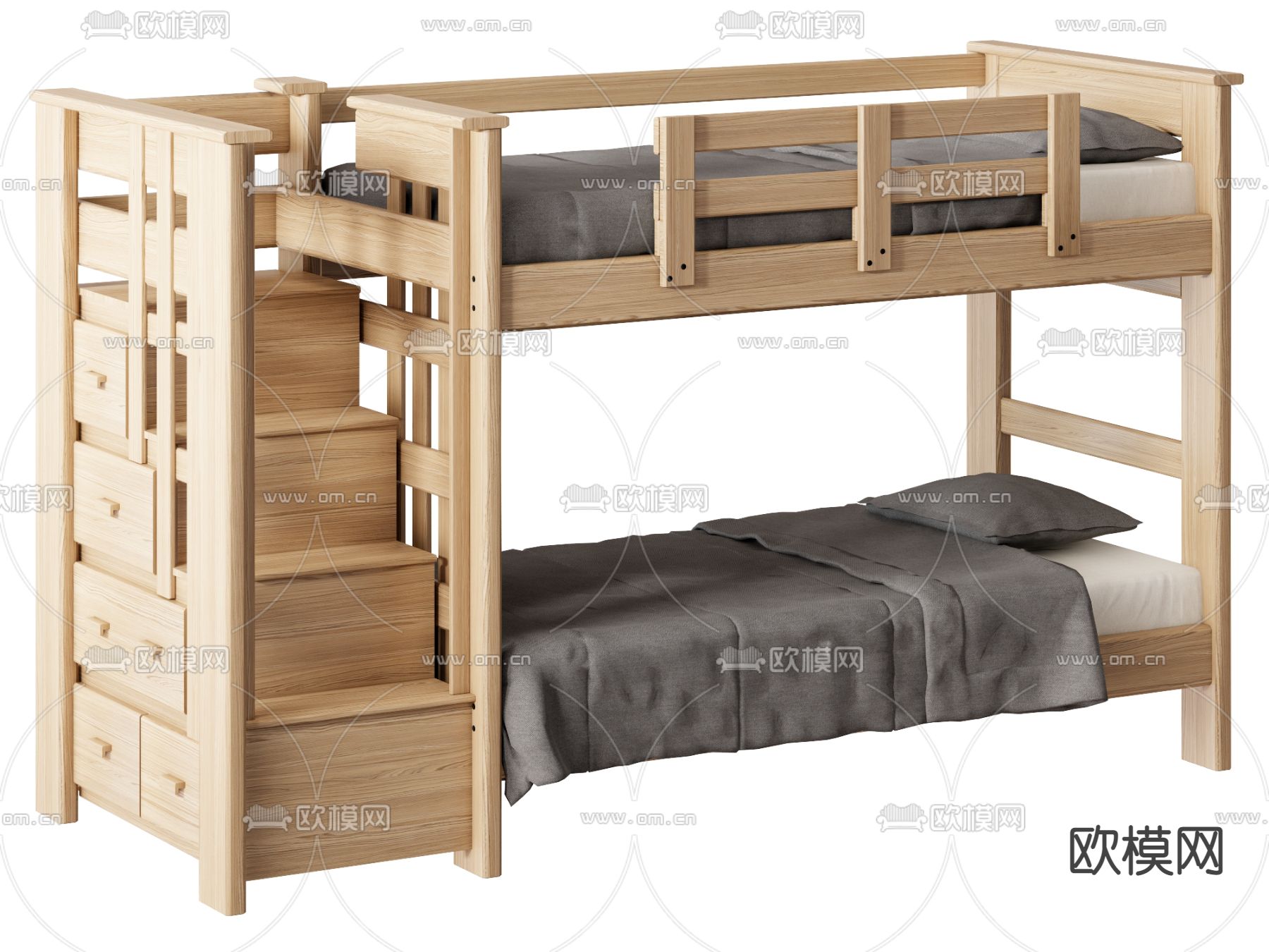 现代实木儿童上下床su模型下载（渲染图1）