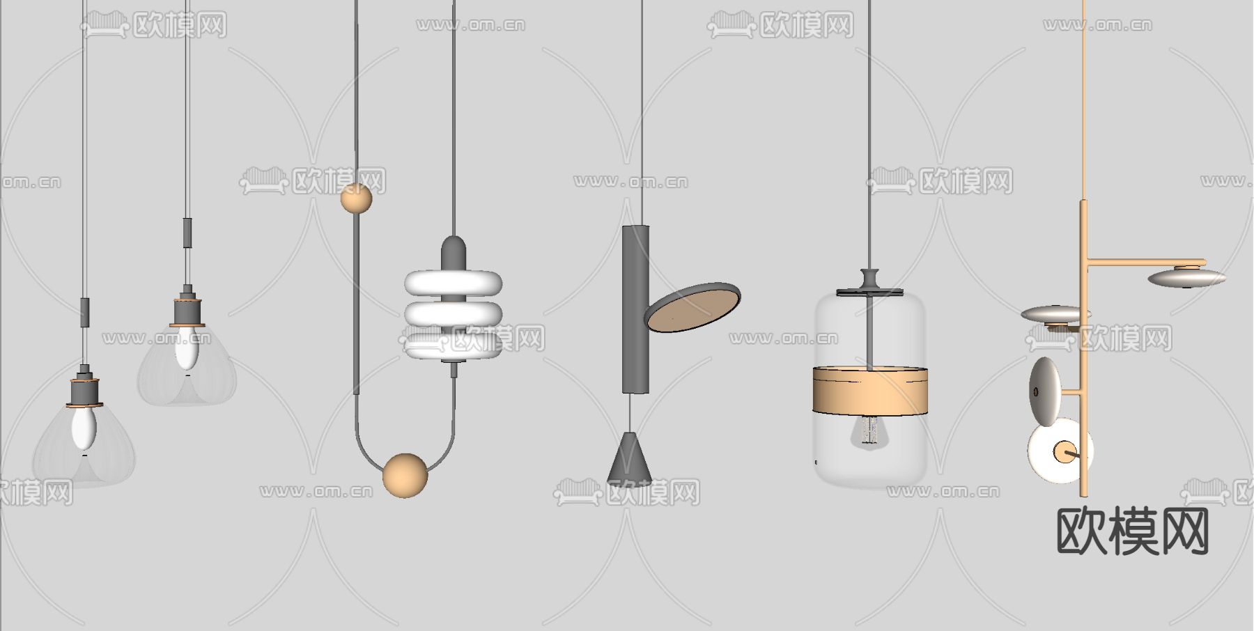 现代轻奢小吊灯su模型下载（渲染图2）