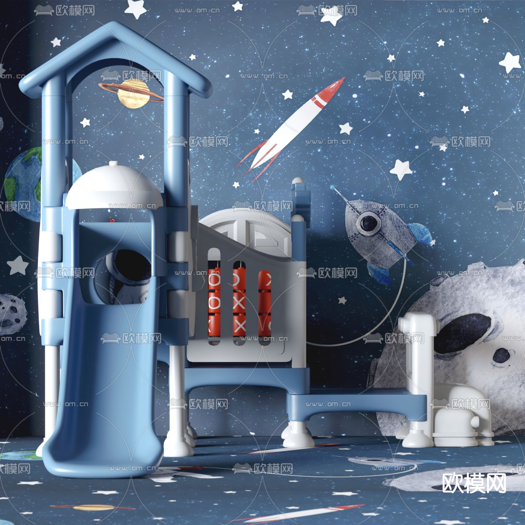 现代儿童滑滑梯su模型下载（渲染图1）