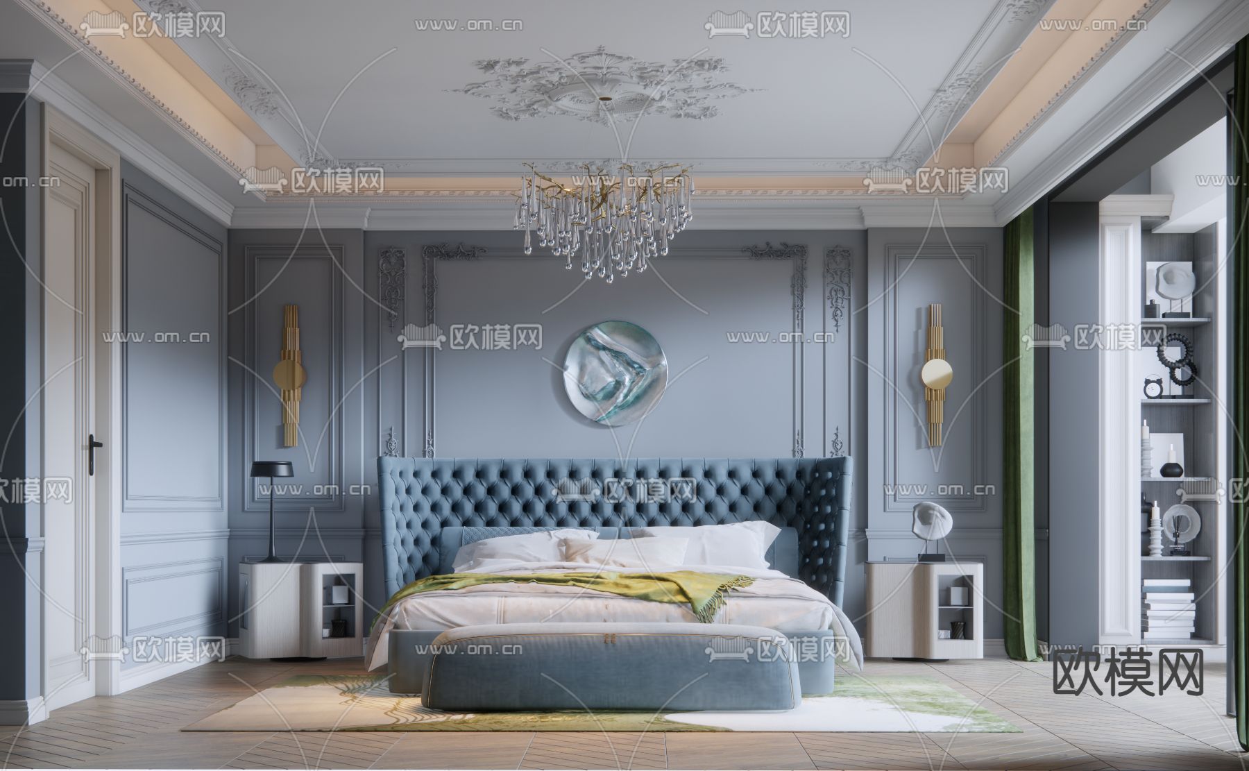 法式卧室su模型下载（渲染图1）