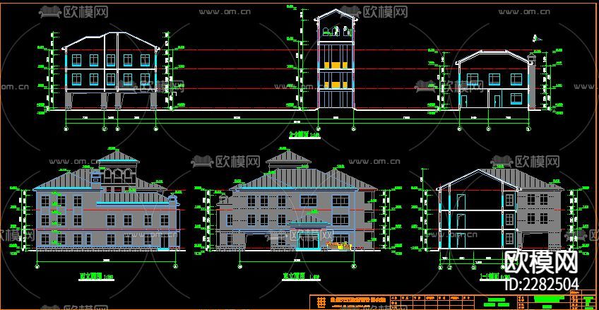 三層的幼兒園建筑CAD施工圖下載(渲染圖4)