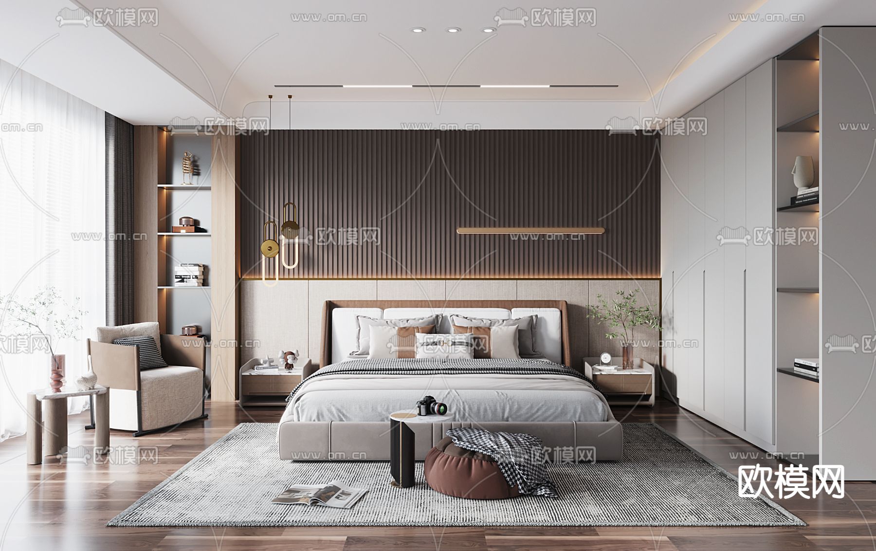 现代卧室主人房3d模型下载