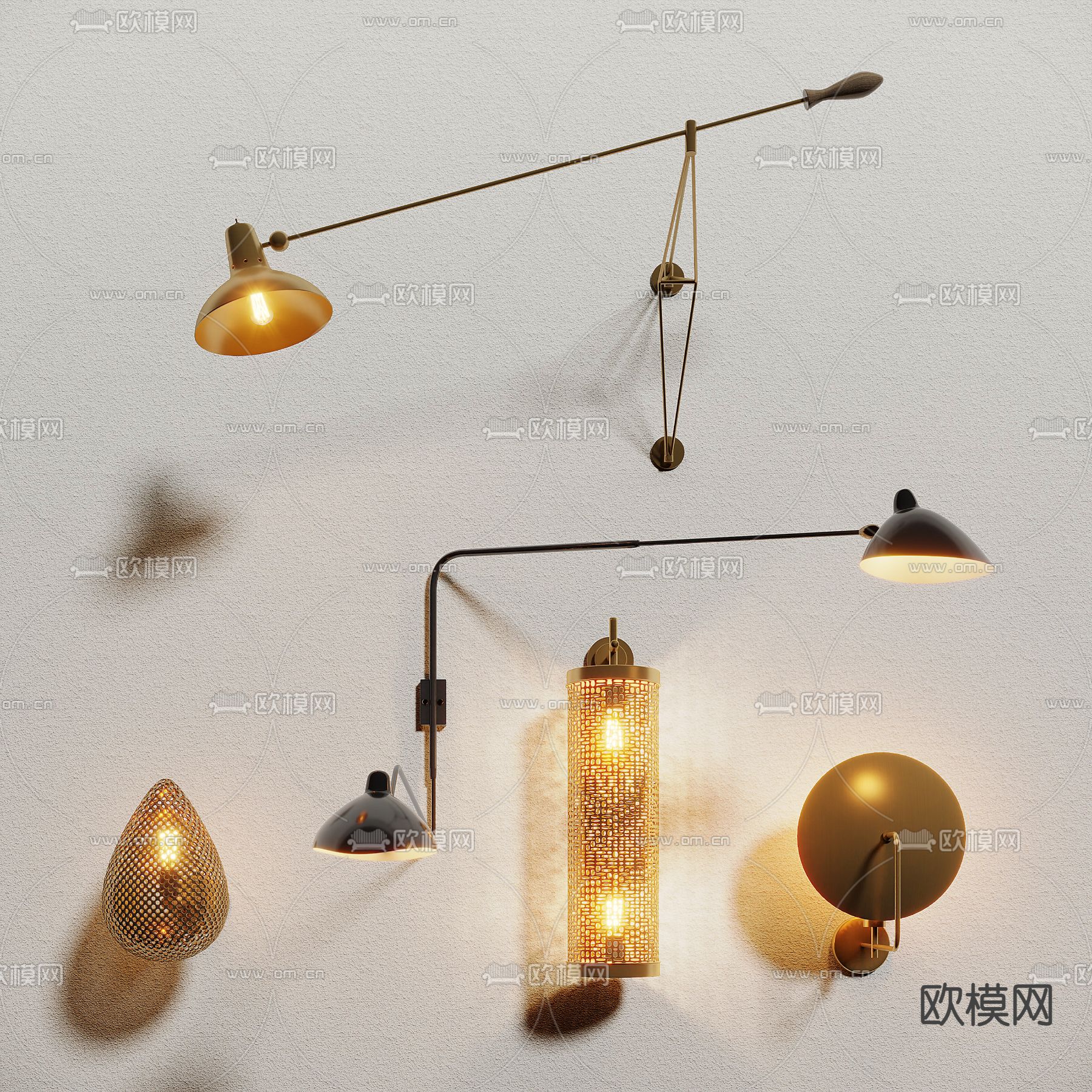 现代双头壁灯su模型下载（渲染图1）