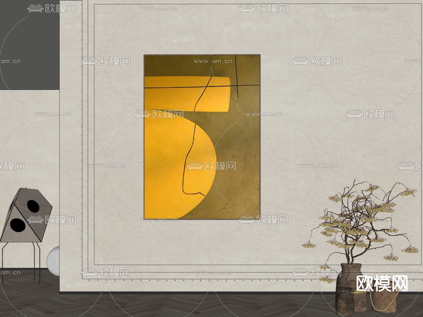 侘寂装饰画 抽象画su模型下载（渲染图2）
