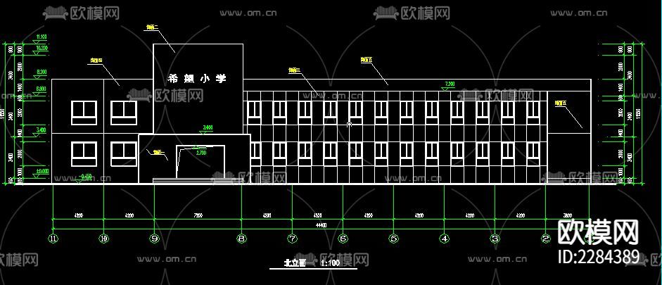 某小学教学楼全套cad施工图下载(渲染图2)
