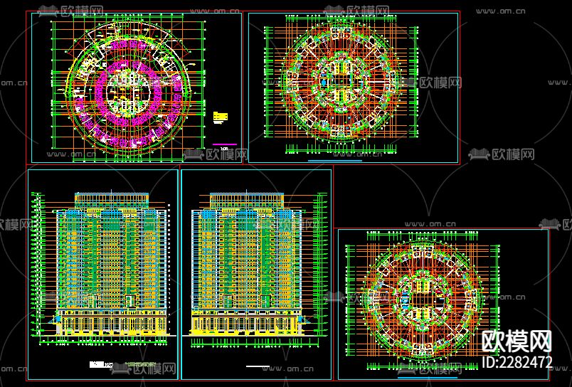 圆形建筑CAD施工图下载（渲染图1）