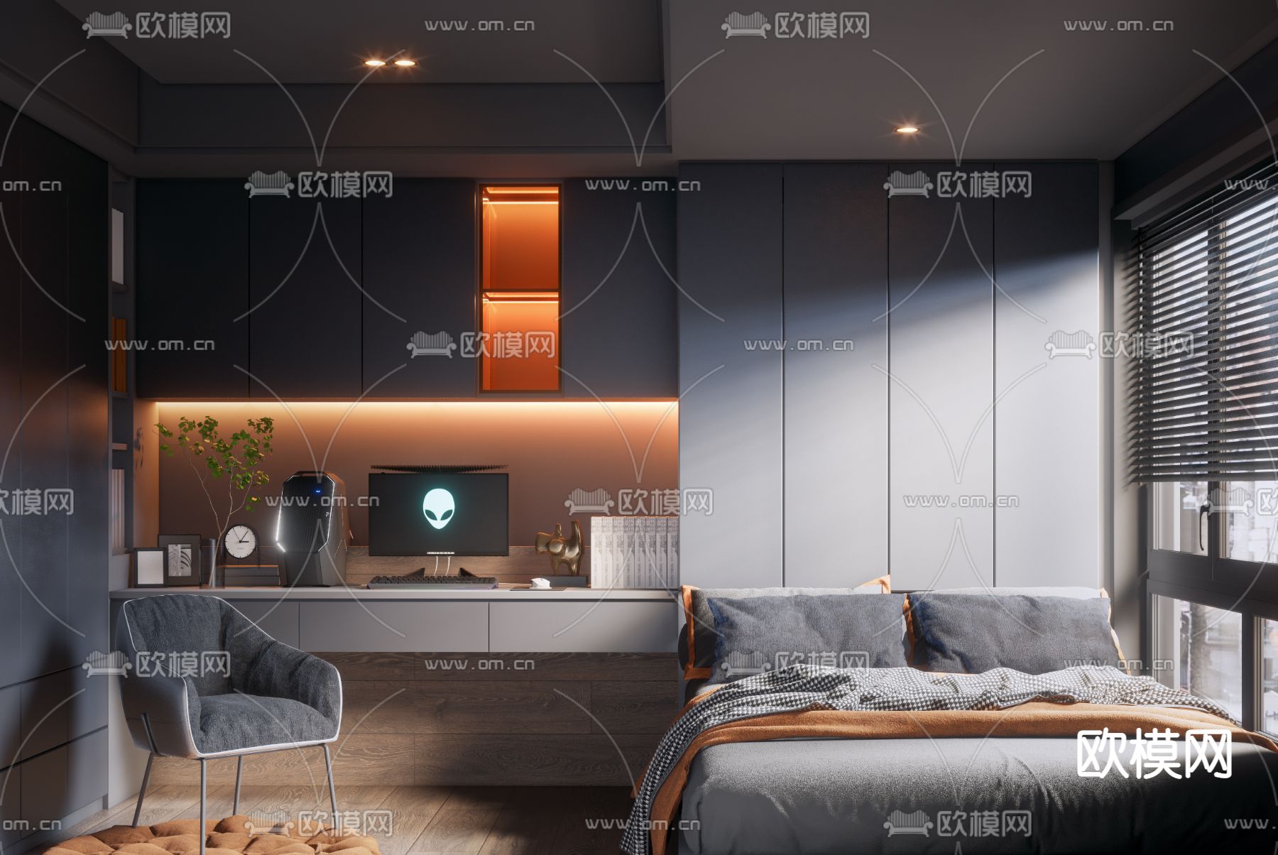 现代榻榻米卧室su模型下载_ID12112807_sketchup模型下载-欧模网