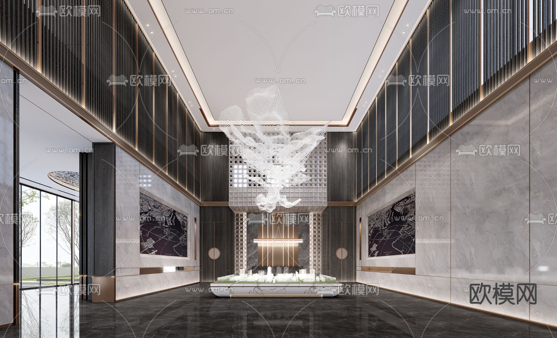 现代售楼处沙盘区3d模型下载（渲染图1）