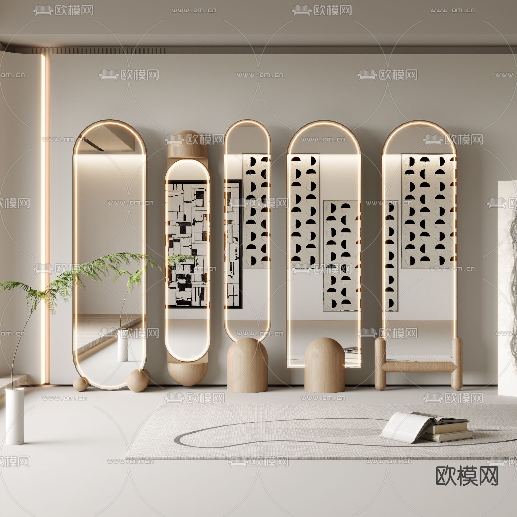 现代奶油风全身镜su模型下载（渲染图1）