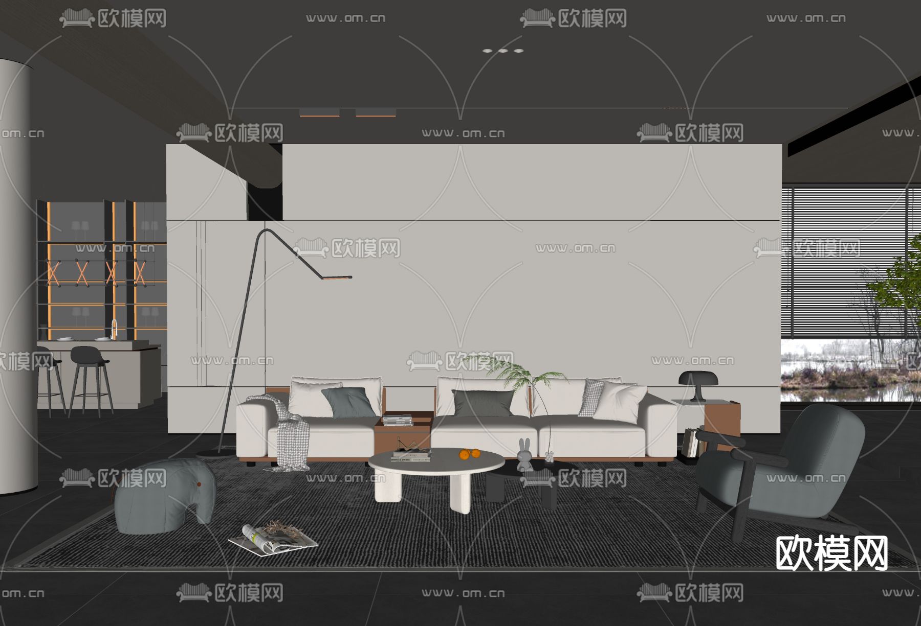 现代极简客厅su模型