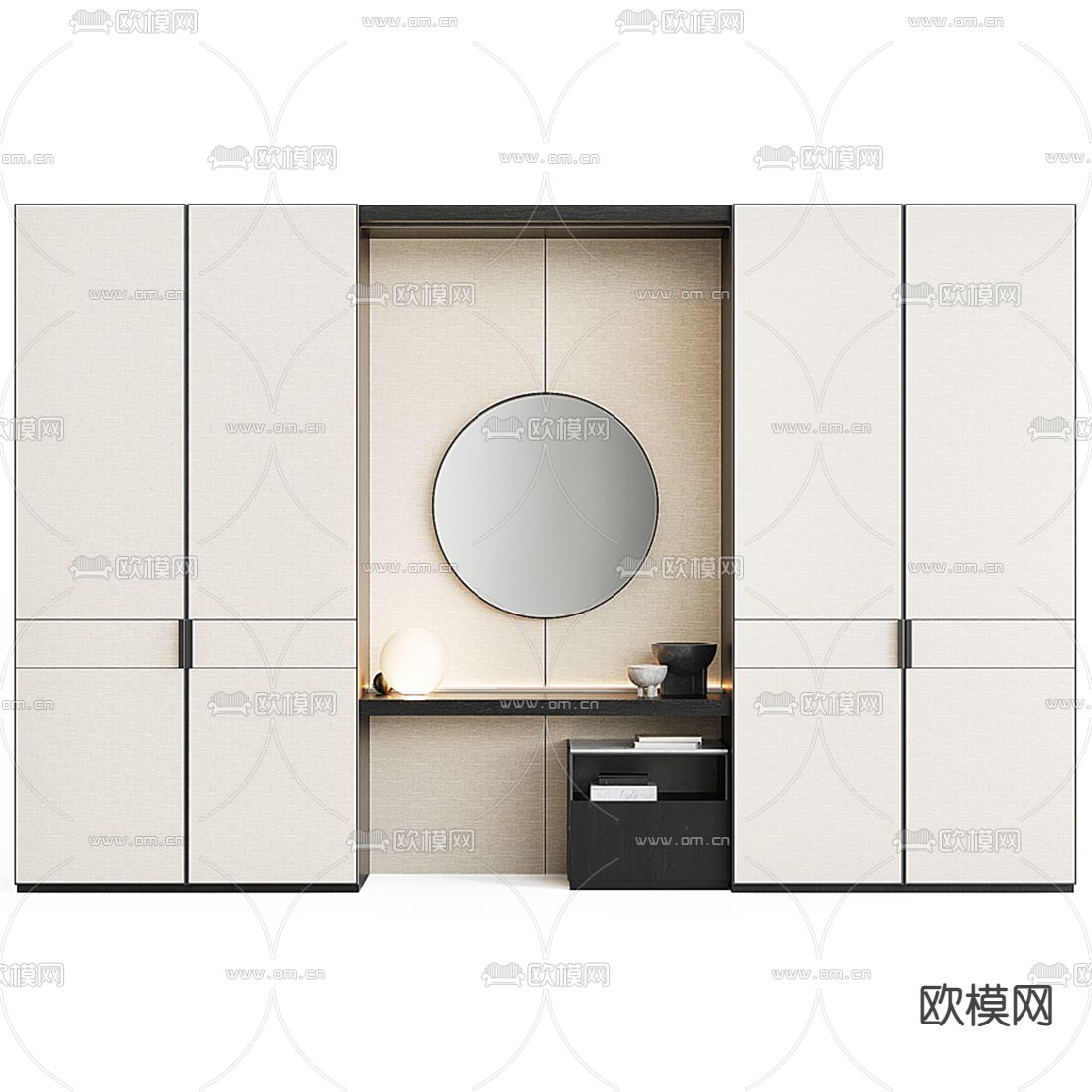 Poliform 一体式梳妆台 衣柜3d模型下载（渲染图1）