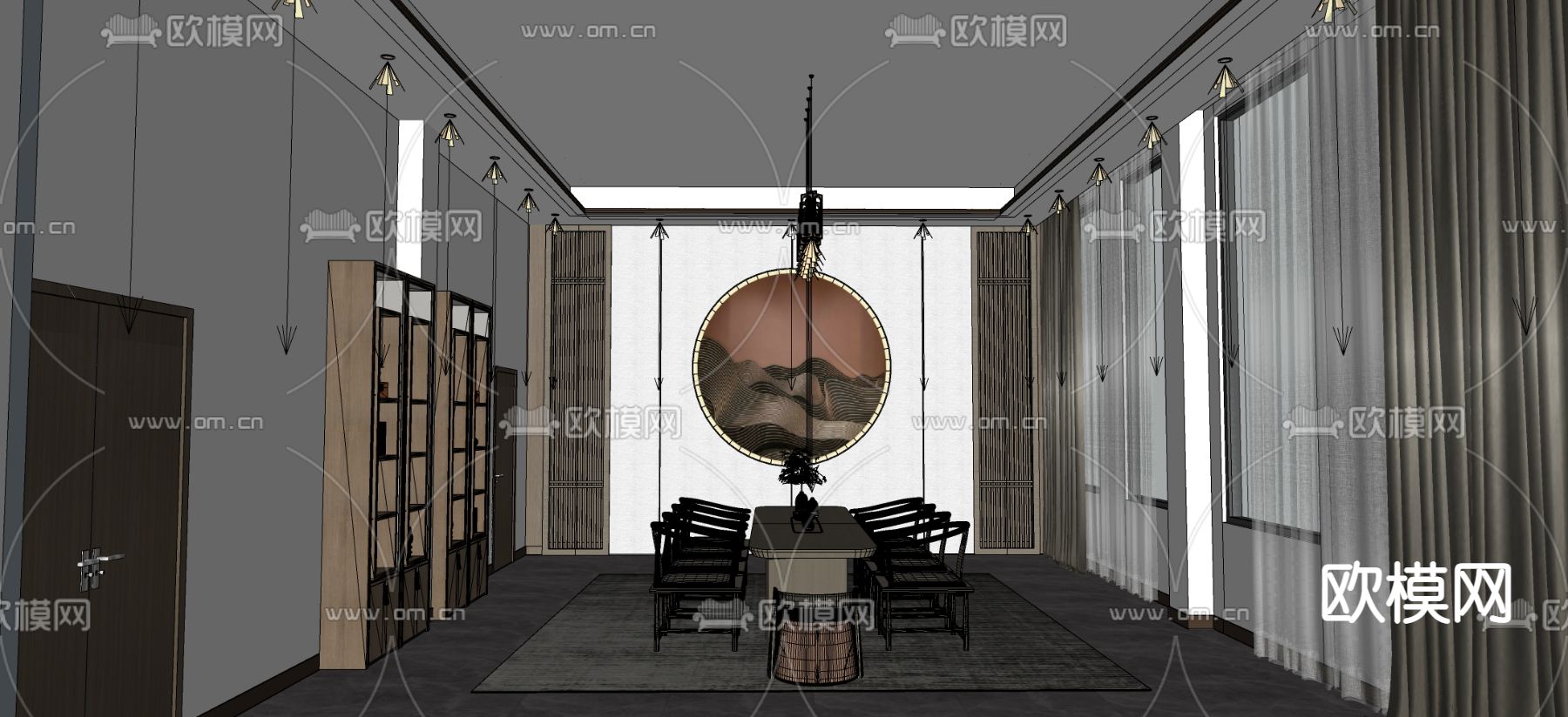 新中式茶室su模型