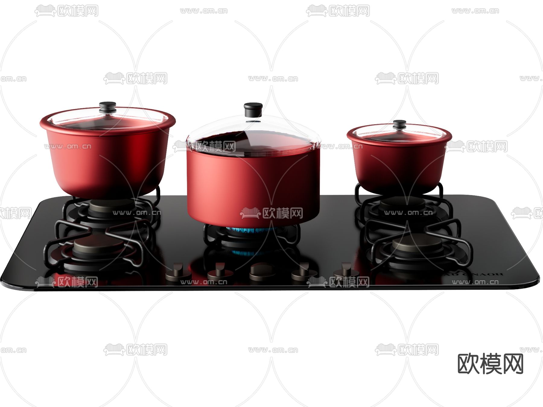 现代燃气灶锅具组合su模型下载（渲染图1）
