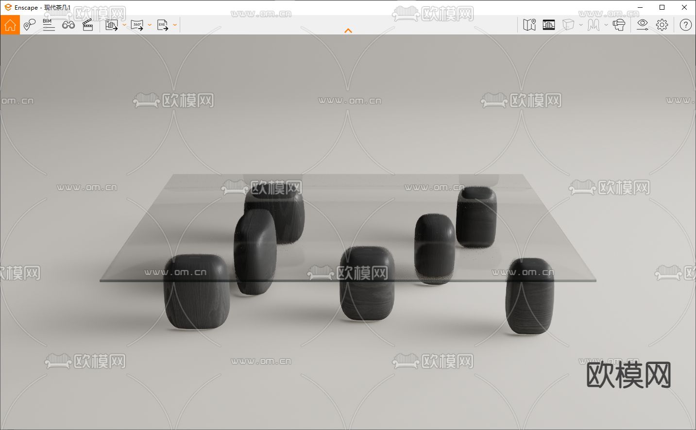 现代玻璃茶几su模型下载（渲染图3）