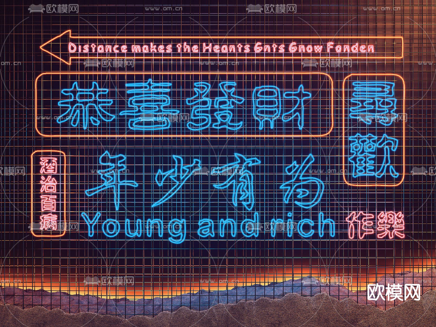 现代霓虹灯 装饰灯su模型