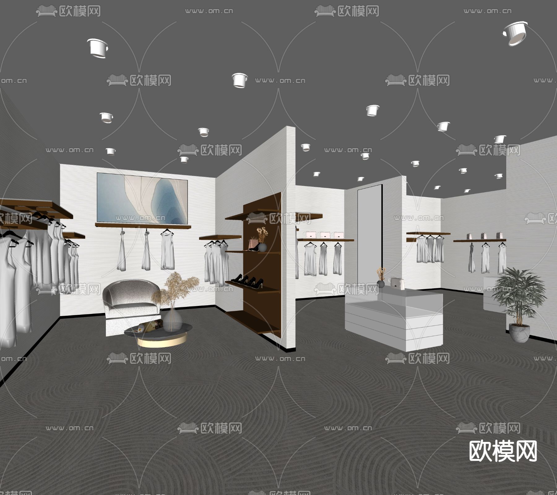 奶油风女装服装店su模型