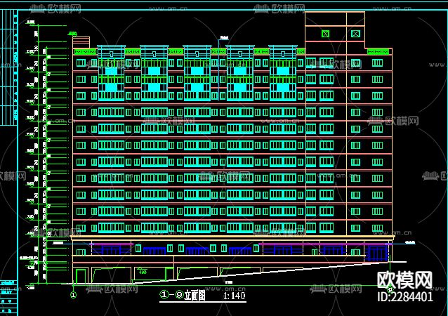 学生宿舍楼cad施工图下载（渲染图2）