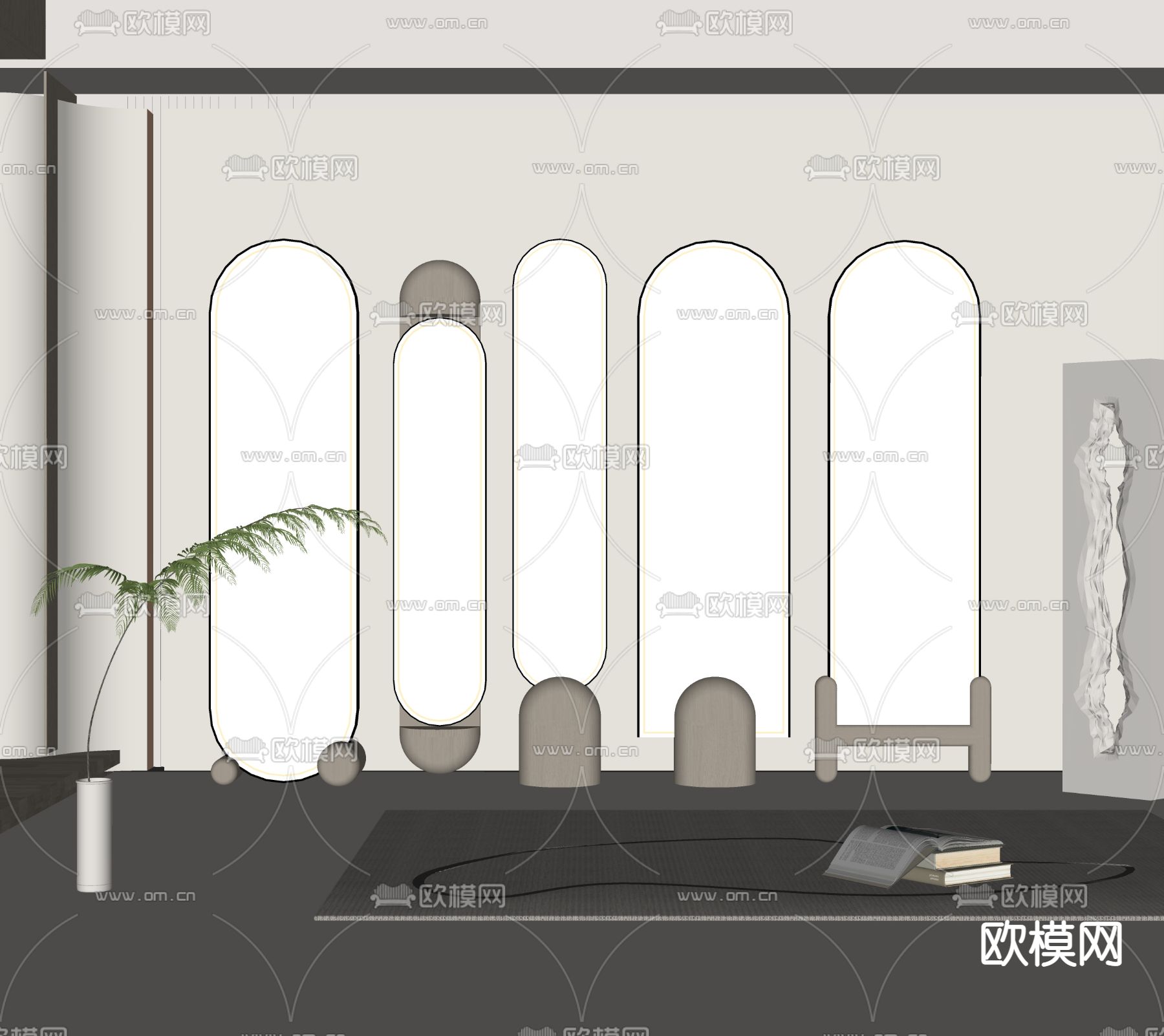 现代奶油风全身镜su模型下载（渲染图2）