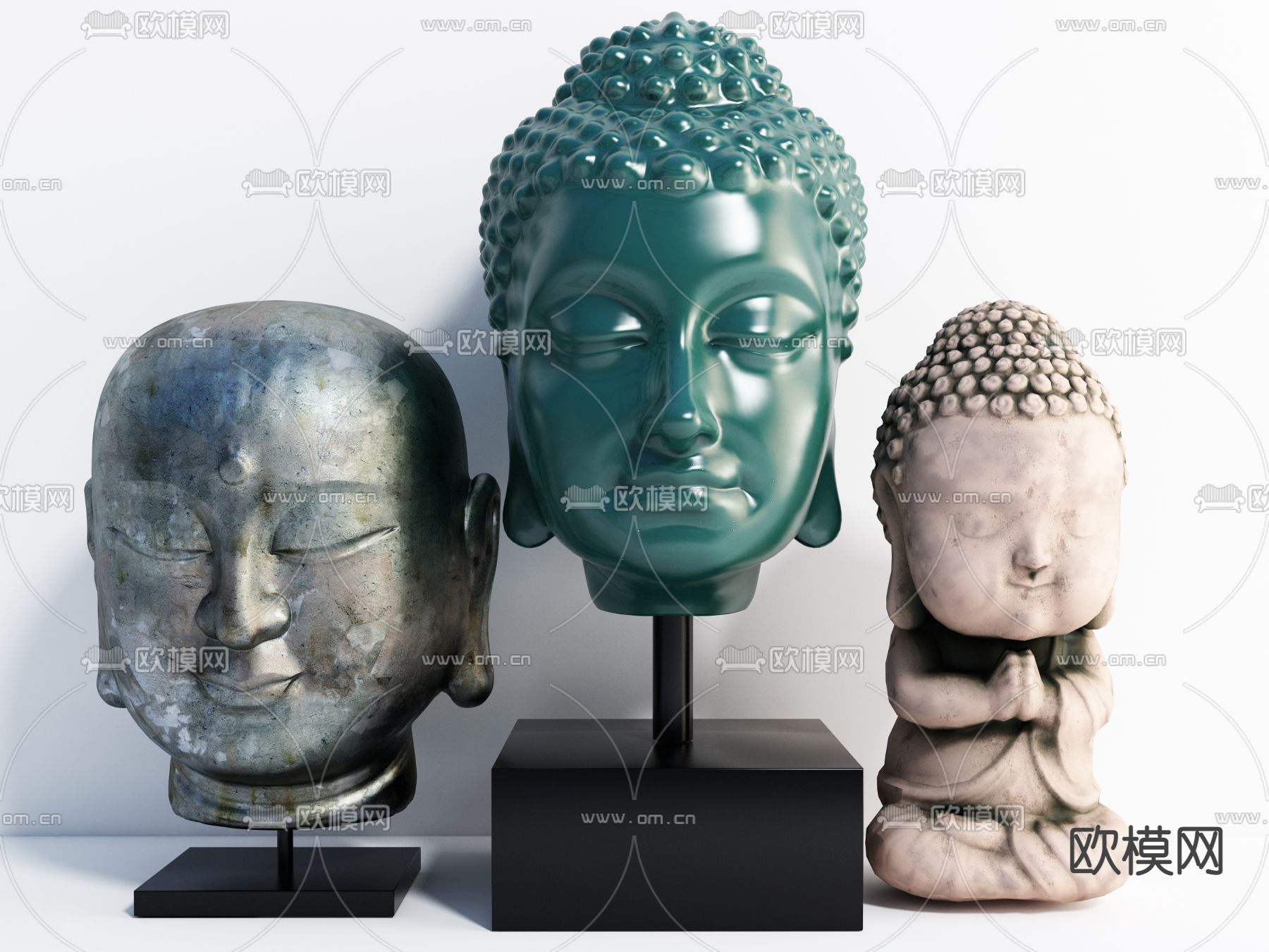 中式佛头雕塑 装饰摆件3d模型下载