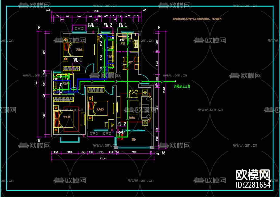 公寓楼消防给排水CAD施工图下载（渲染图3）