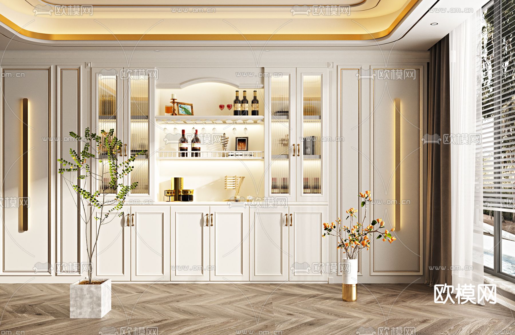 简欧白色酒柜3d模型下载