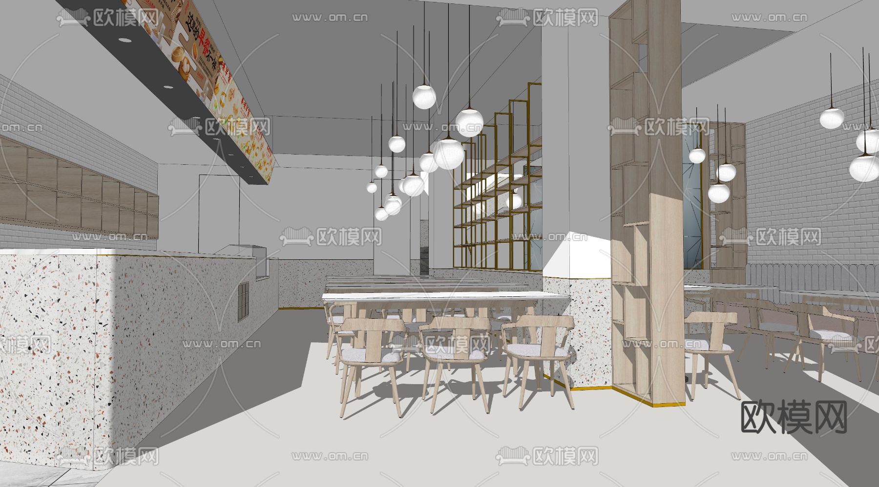 现代早茶厅su模型下载（渲染图2）
