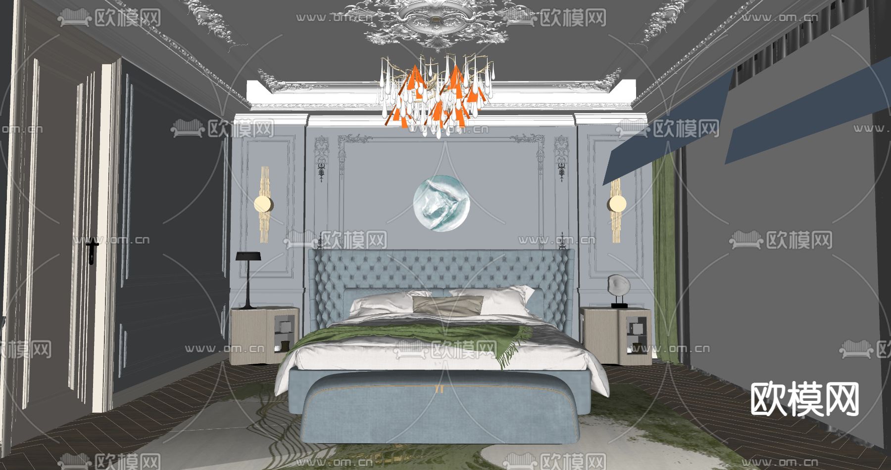 法式卧室su模型下载（渲染图2）