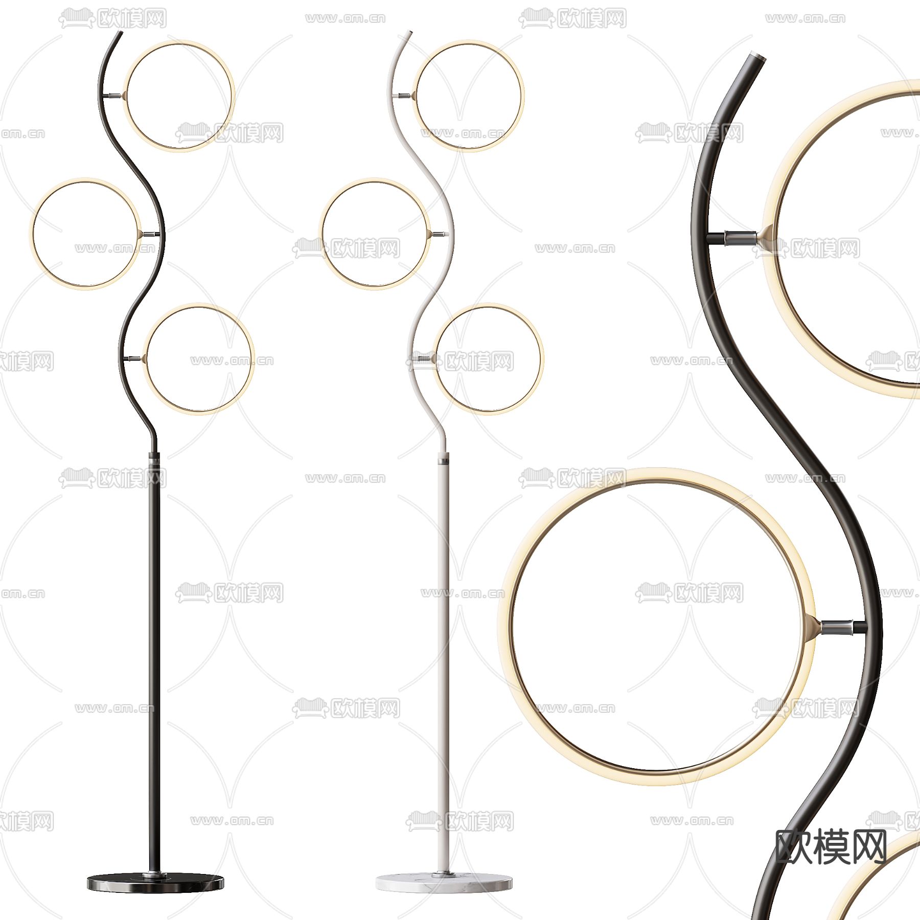 现代圆环多头落地灯su模型下载（渲染图1）