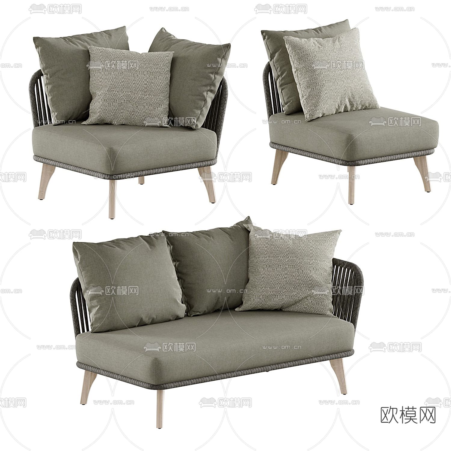 北欧灰色转角沙发3d模型下载（渲染图3）