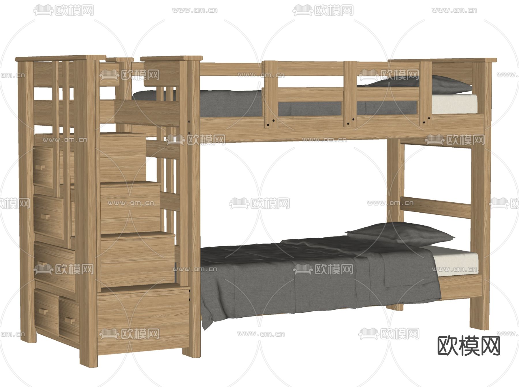 现代实木儿童上下床su模型下载（渲染图2）