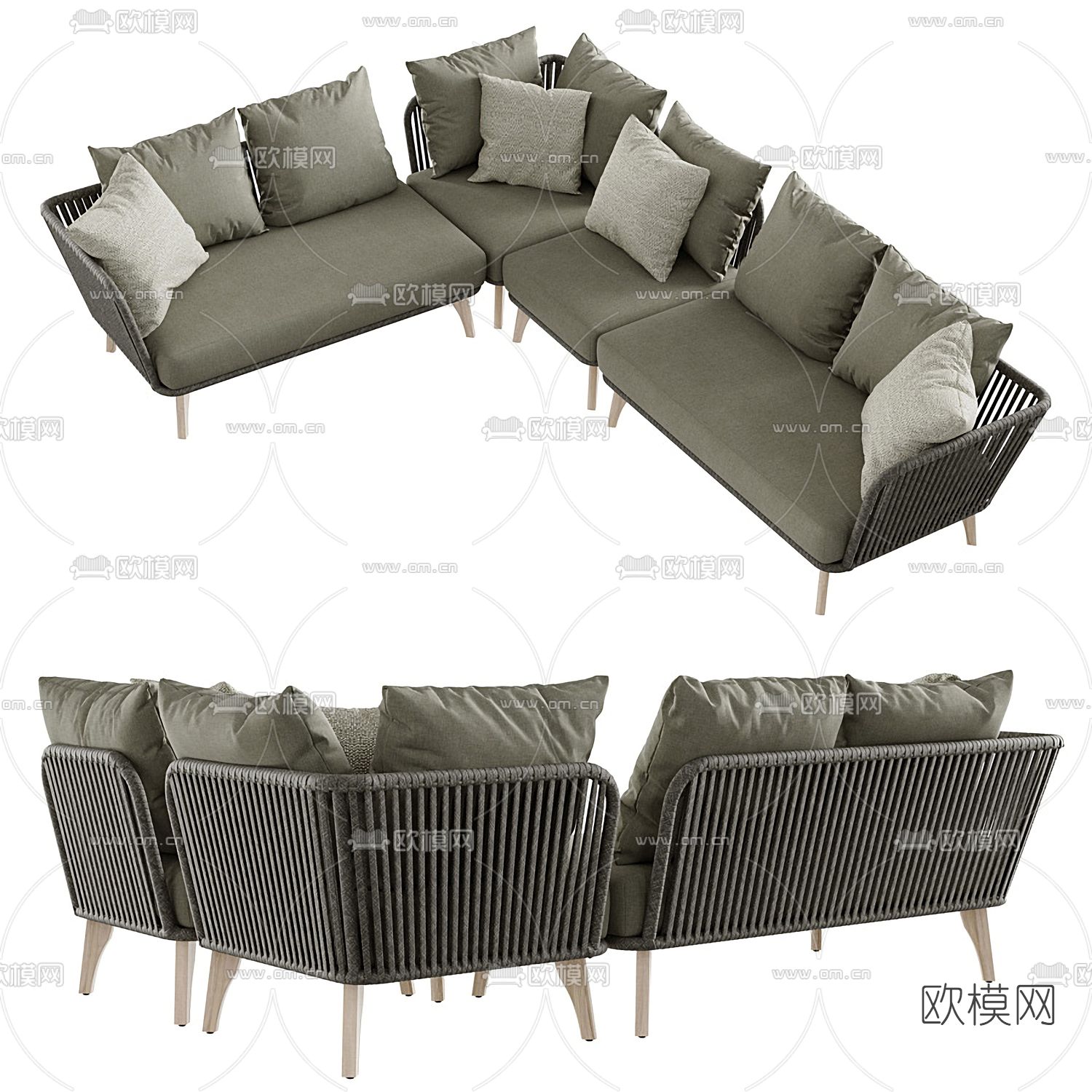 北欧灰色转角沙发3d模型下载（渲染图1）